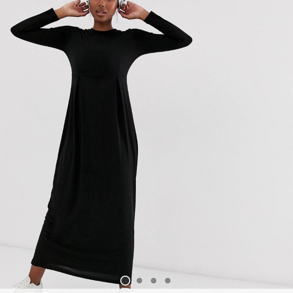 Verona long sleeve jersey maxi dress with pleats